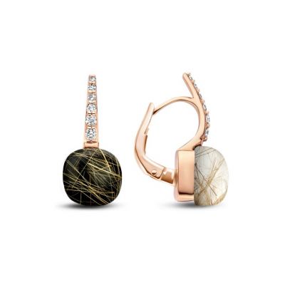 Ohrschmuck Rosegold Rutilquarz mit Onyx