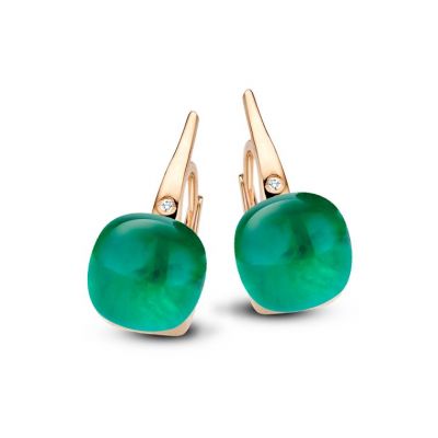 Ohrschmuck Rosegold Bergkristall mit Smaragd, Perlmutt