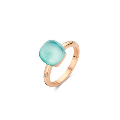 Ring Rosegold Milchiger Quarz mit hellblauem Achat mit Perlmutt