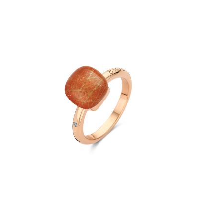 Ring Rosegold Rutilquarz mit orangefarbenem Achat, Perlmutt