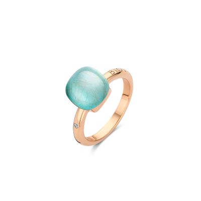 Ring Rosegold Rutilquarz mit hellblauem Achat, Perlmutt
