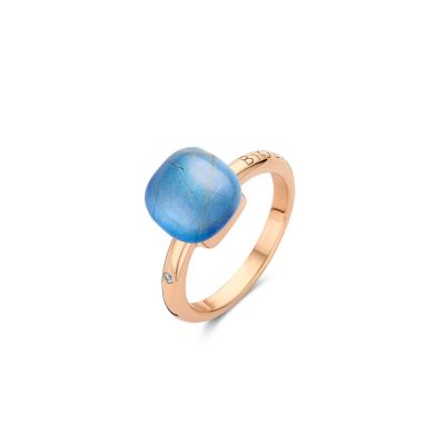 Ring Rosegold Rutilquarz mit blauem Achat, Perlmutt