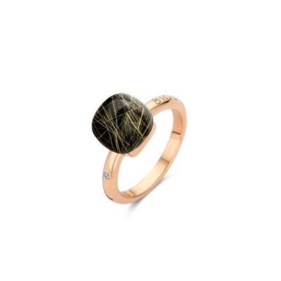 Ring Rosegold Rutilquarz mit Onyx
