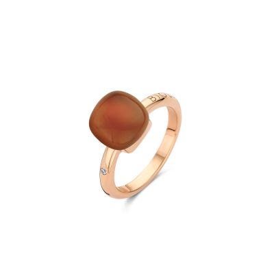 Ring Rosegold Rauchquarz mit orangefarbenem Achat, Perlmutt