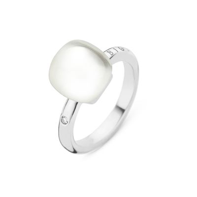 Ring Weissgold Bergkristall mit Perlmutt