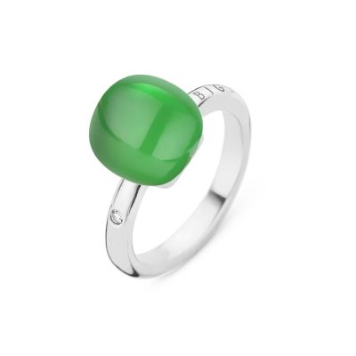 Ring Weissgold Lemon Quarz mit grünem Achat, Perlmutt