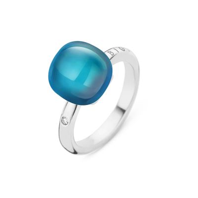 Ring Weissgold London Blue Topas mit Perlmutt