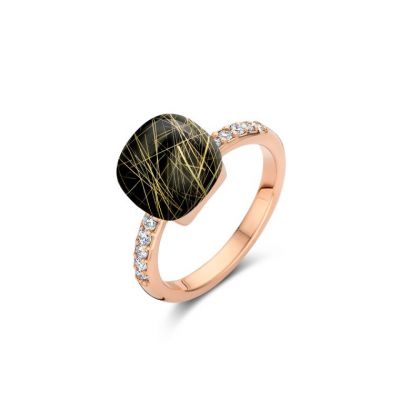 Ring Rosegold Rutilquarz mit Onyx