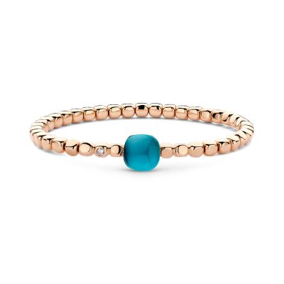 Stretch Armband Rosegold London Blue Topas mit Perlmutt
