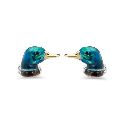 Silver Enamel Duck Cufflinks 