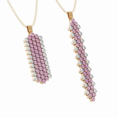 Pendant Multi Size 5 Rows Full 2 Points Rose Gold White Diamonds Pink Sapphires