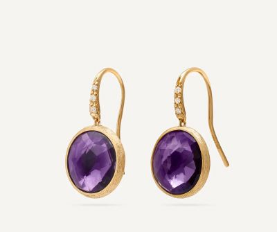 Hakenohrring aus Gold mit Amethyst und Diamanten