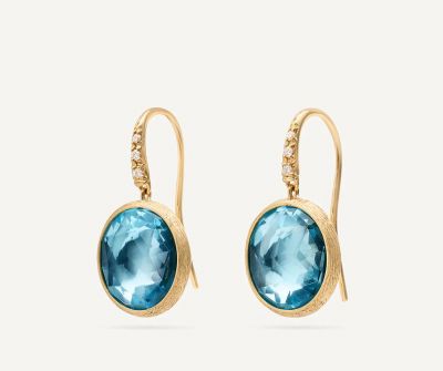 Hakenohrring aus Gold mit blauem Topas und Diamanten