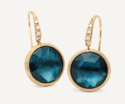Hakenohrring aus Gold mit London Blue Topas und Diamanten
