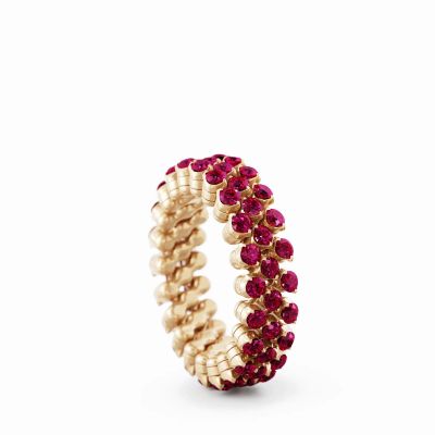 Ring Multi Size 3 Rows Full 2 Points Rose Gold Rubies