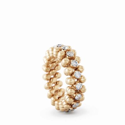 Ring Multi Size 3 Rows Middle 4 Points Rose Gold White Diamonds