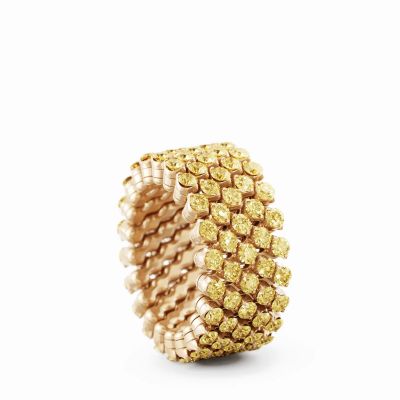 Ring Multi Size 5 Rows Full 2 Points Rose Gold Yellow Sapphires