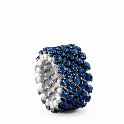 Ring Multi Size 5 Rows Full 7 Points White And Black Gold Blue Sapphires Rodiatura Nera Su Griffe