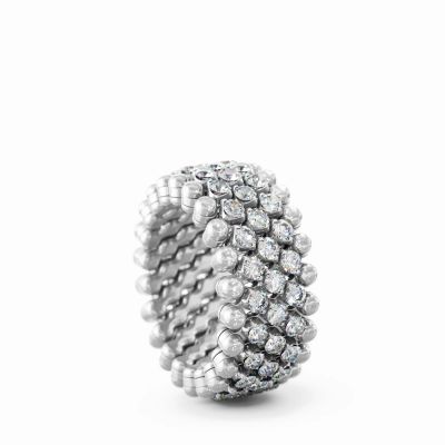 Ring Multi Size 5 Rows Middle 2 Points White Gold White Diamonds