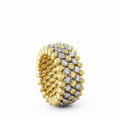 Ring Multi Size 5 Rows Middle 2 Points Yellow And White Gold White Diamonds Yellow Sapphires White Rhodium On Tips