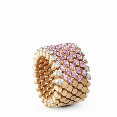 Ring Multi Size 7 Rows Half 2 Points Rose Gold White Diamonds Pink Sapphires