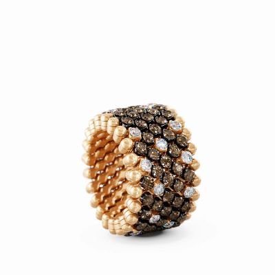 Ring Multi Size 7 Rows Middle 2 Points Rose And Black Gold Brown Diamonds White Diamonds Spot