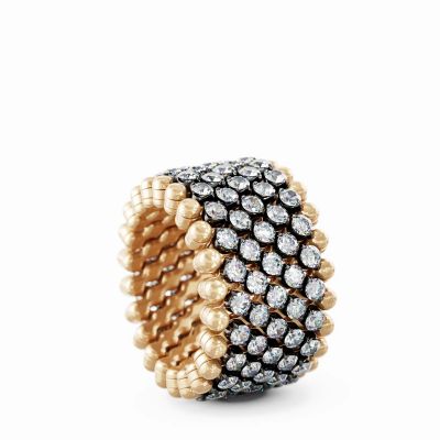 Ring Multi Size 7 Rows Middle 2 Points Rose And Black Gold White Diamonds Black Rhodium On Tips
