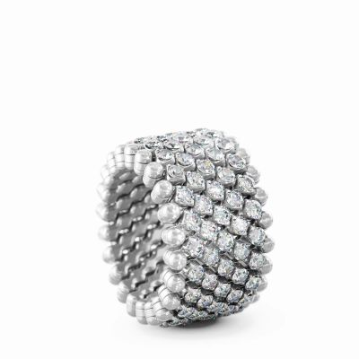 Ring Multi Size 7 Rows Middle 2 Points White Gold Riviera