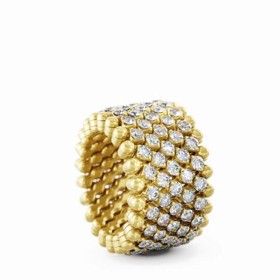 Ring Multi Size 7 Rows Middle 2 Points Yellow Gold Riviera