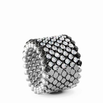 Ring Multi Size 9 Rows Half 2 Points White And Black Gold White Diamonds Black Diamonds Reverse Rodiatura Nera Su Griffe