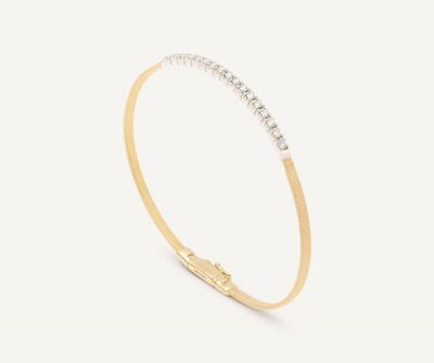 Schmaler Armreif Masai aus Gelbgold mit Diamant-Baguette 